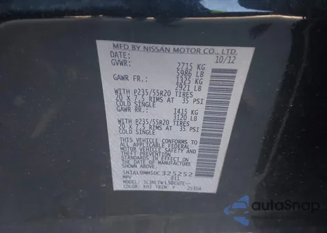 2013 Infiniti Jx35 из США, поврежденный, VIN 5N1AL0MM5DC325252